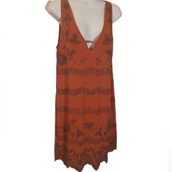 Free People Red Bali Mad Love embellished beaded boho mini dress size S - Picture 2 of 12